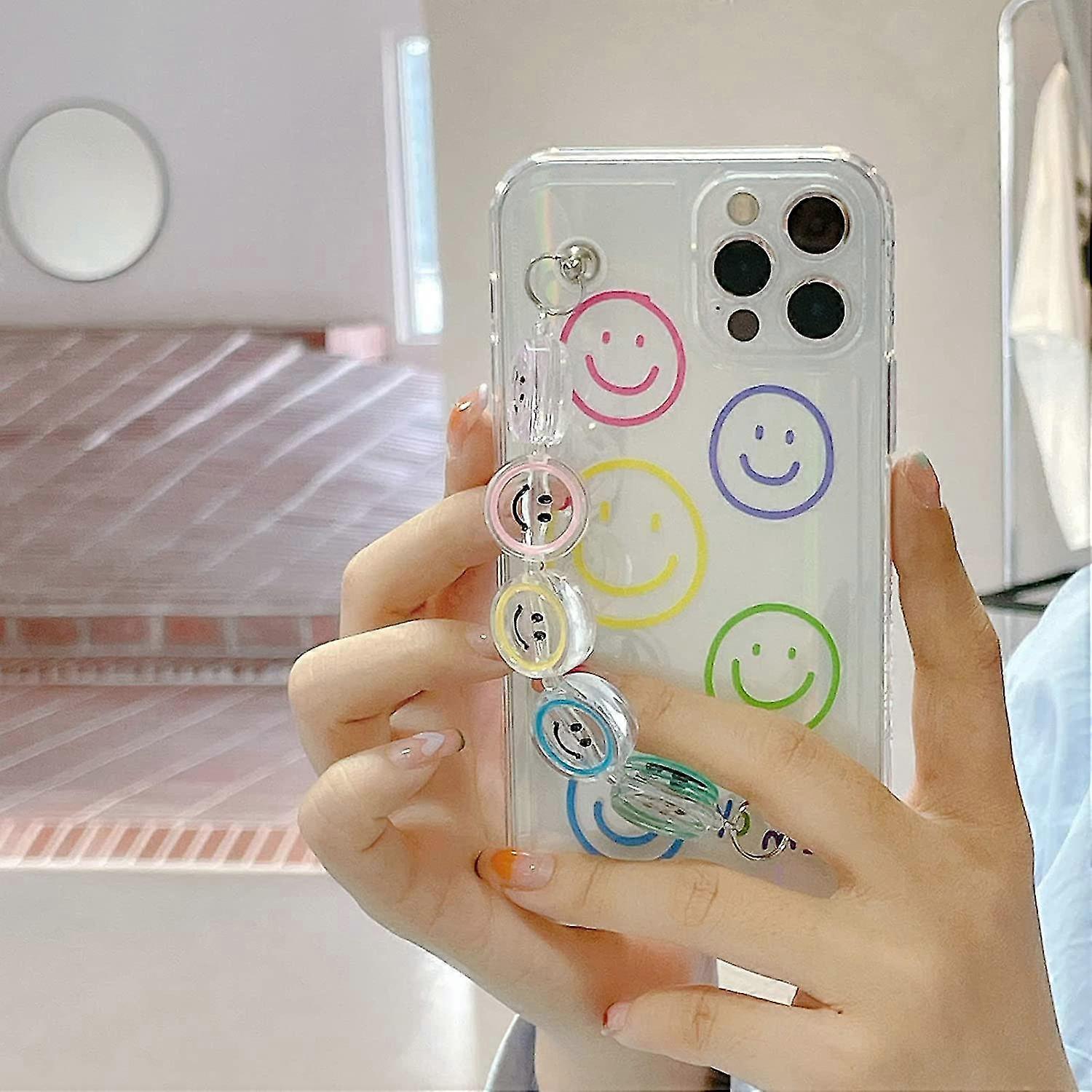 Smiley Face Clear Phone Case With Chain Compatible With Iphone 13 Pro Max/13 Pro/13/12 Pro Max/11 Pro Max Bracelet Kawaii