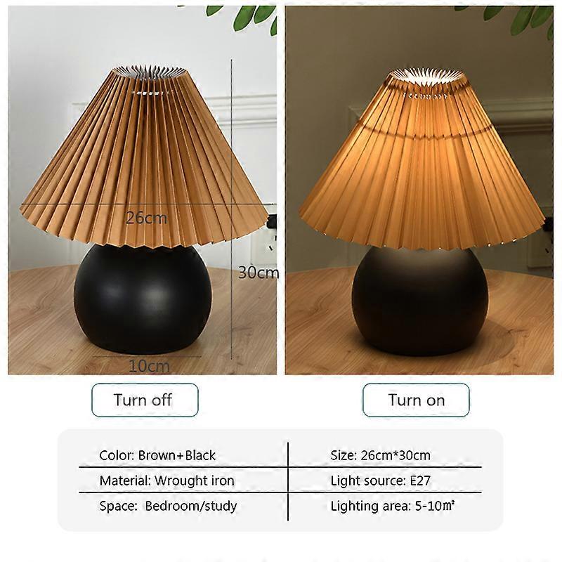 PHYVAL-Pleated Nordic Ceramic and Rattan Table Lamp, Nik Oral Vintage Decorative Light Fixture with Creative LED Bulb