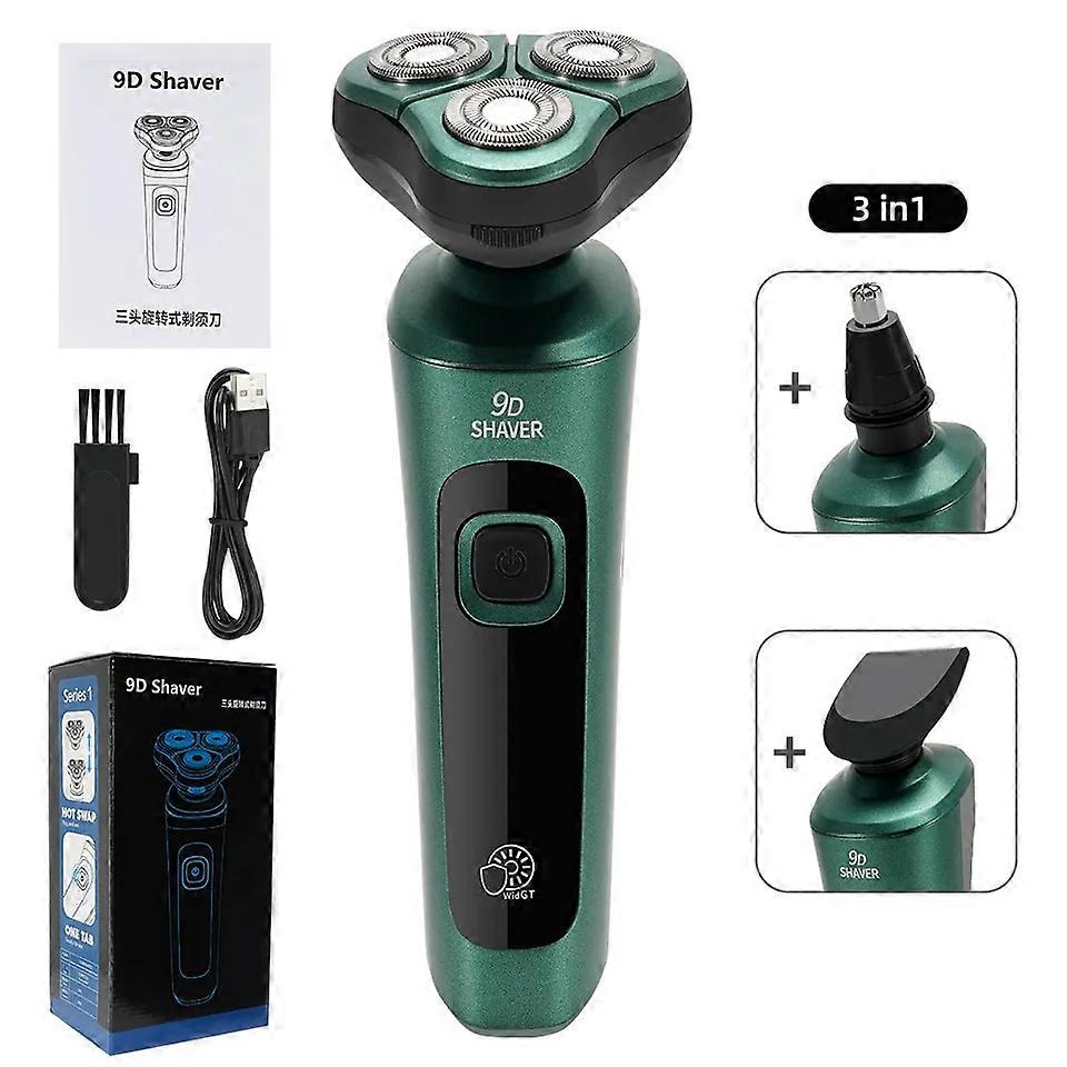 Green Smart Electric Shaver LCD Digital Display Three-head Floating Razor USB Rechargeable Washing Multi-function Beard Knife