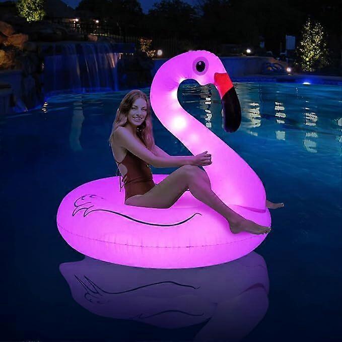 Inflatable Flamingo Pool Floats with Lights, Solar Powered Flamingo Swim Tube Rings