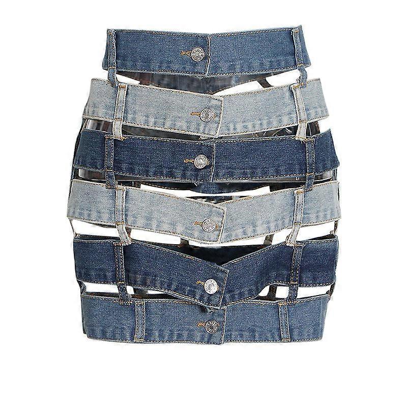 Contrast Panel Denim Skirts, Cutout Button Down Skirts, Women's Short Skirts