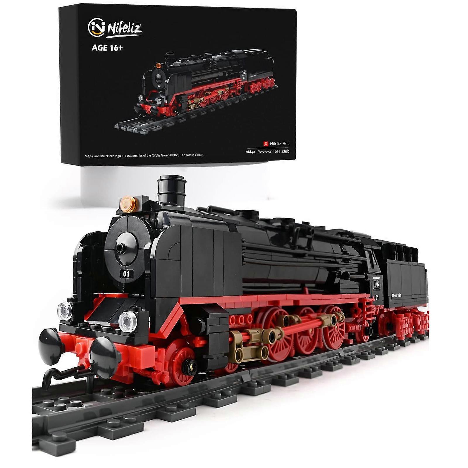 Nifeliz Steam Train Building Block Kit and Engineering Toy, Collectible Steam Locomotive Display Set, Train Set with Train Tracks, Top Present for Tra