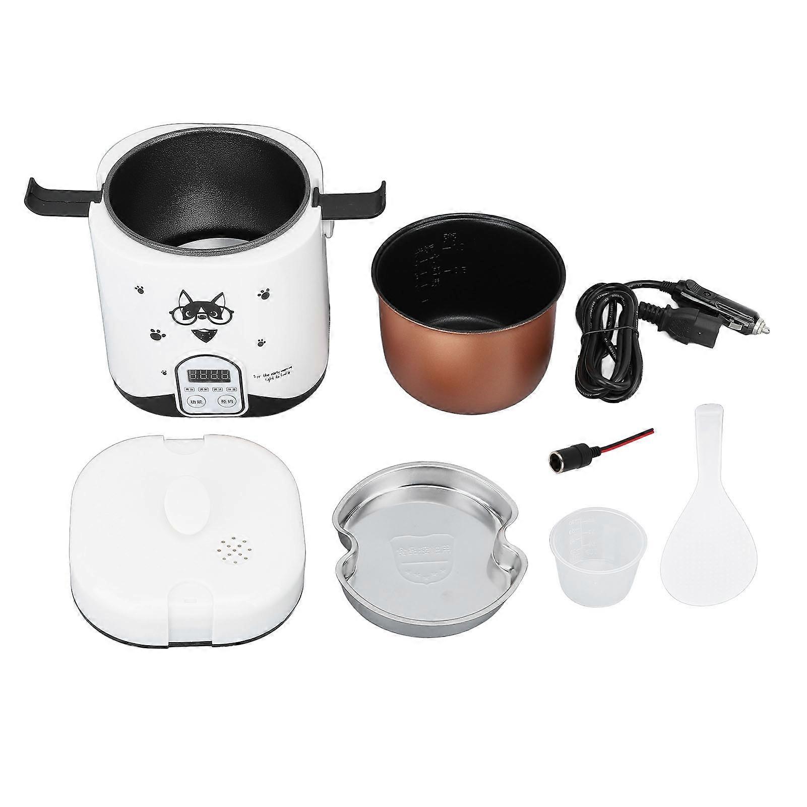 Mini Rice Cooker 1.2L Small Rice Cooker 180W Travel Rice Cooker 24V for Car Truck with Non Stick Inner Pot Steaming Plate Rice Spoon