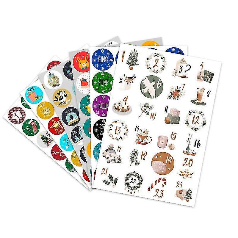 24pc Happy Christmas Day Gift Stickers Advent Calendar Number Paper Stickers Multi-function Gift Packaging Adhesive Labels Decor