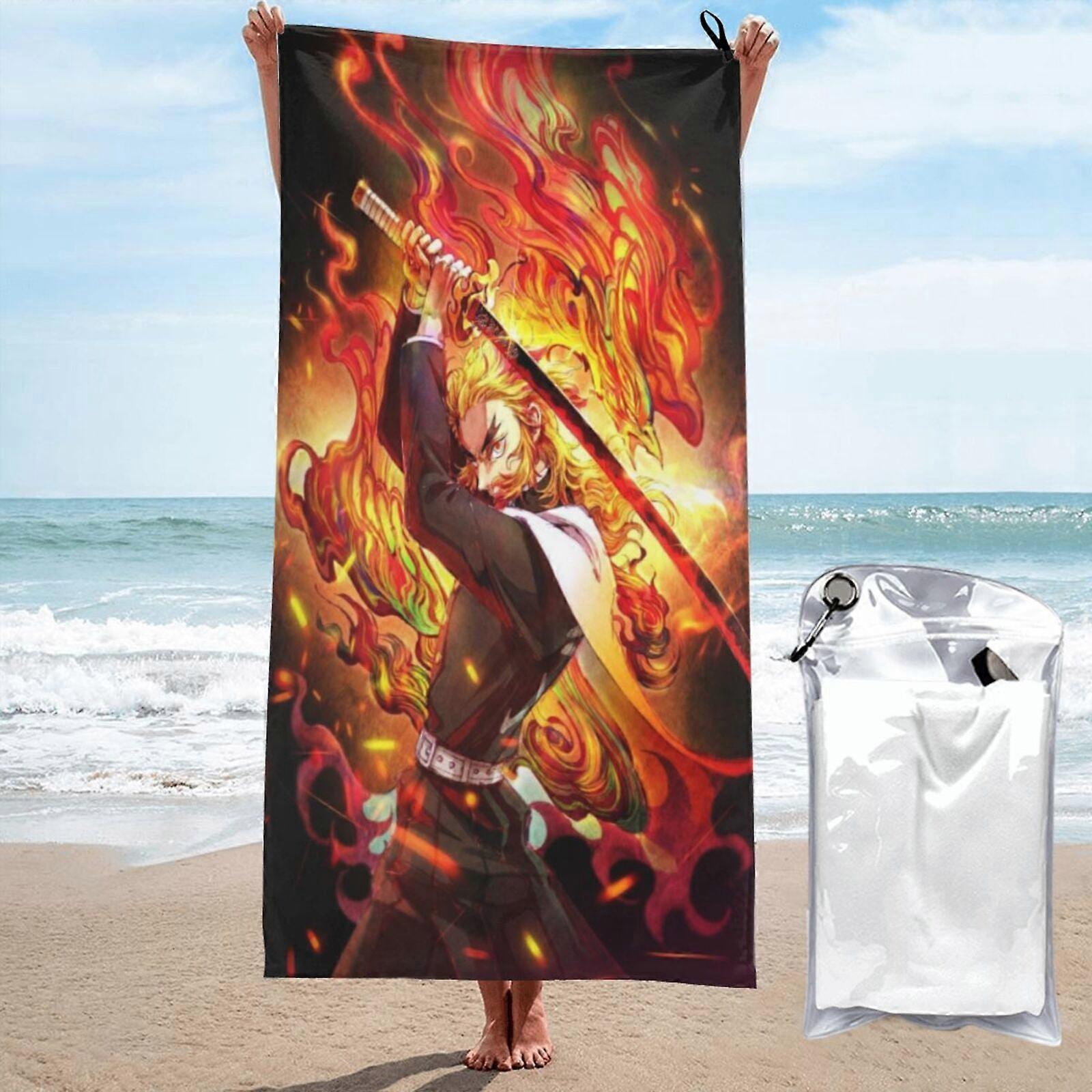 p55Demon Slayer Beach Toalha Absorvente Toalha Grande 3D Toalha dos desenhos animados LXMT2697