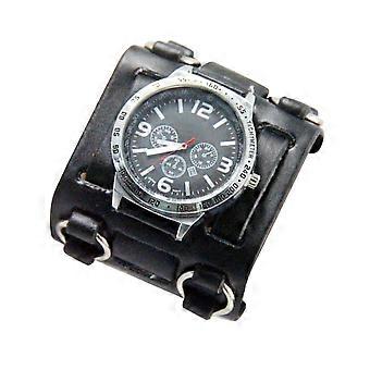Men Wrist Watch Wide Band Punk Cuff Watch for Travels Father's Day Commuting Black