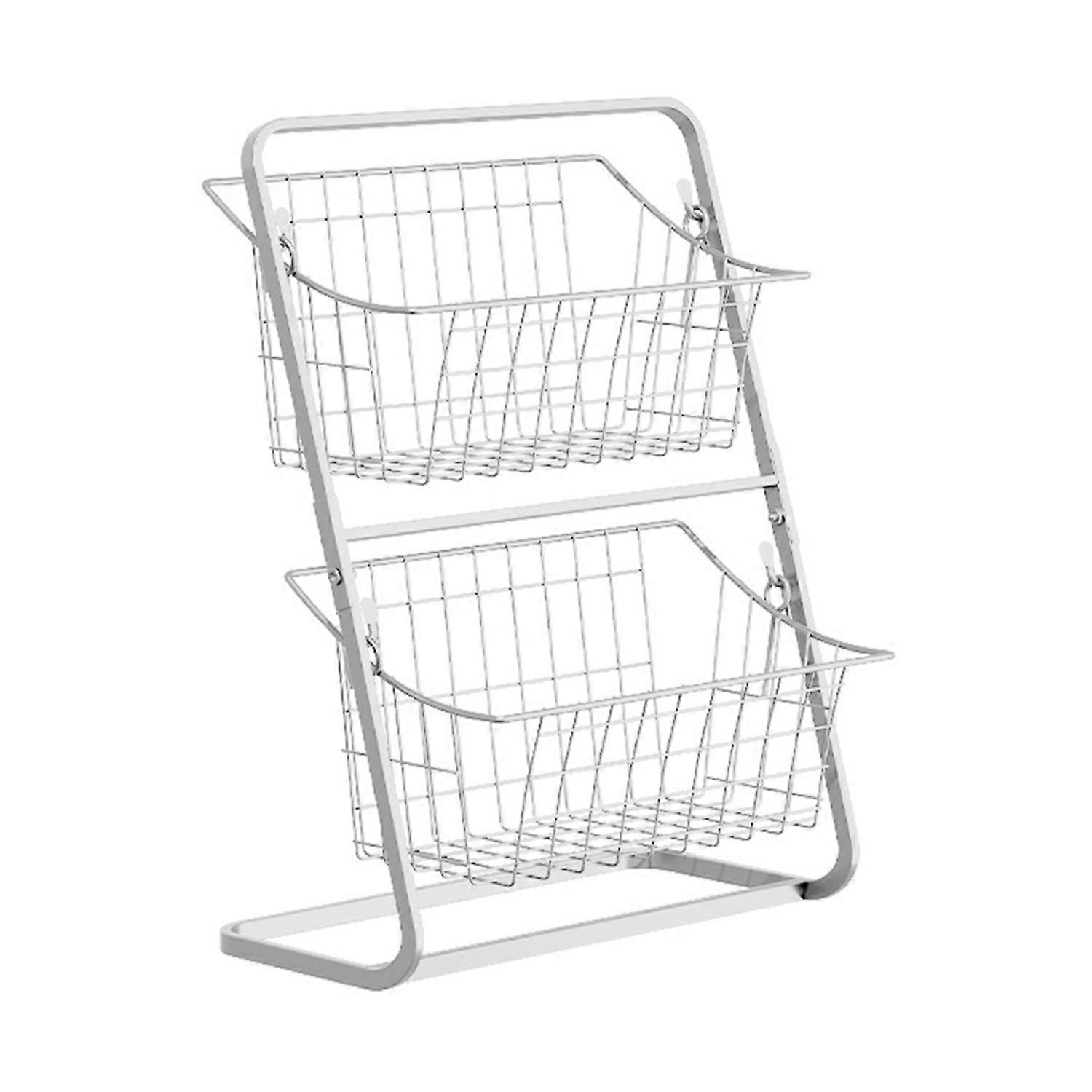 Storage Rack with Removable Baskets Large Capacity Double-Layer Design Metal Hanging Fruit Stand
