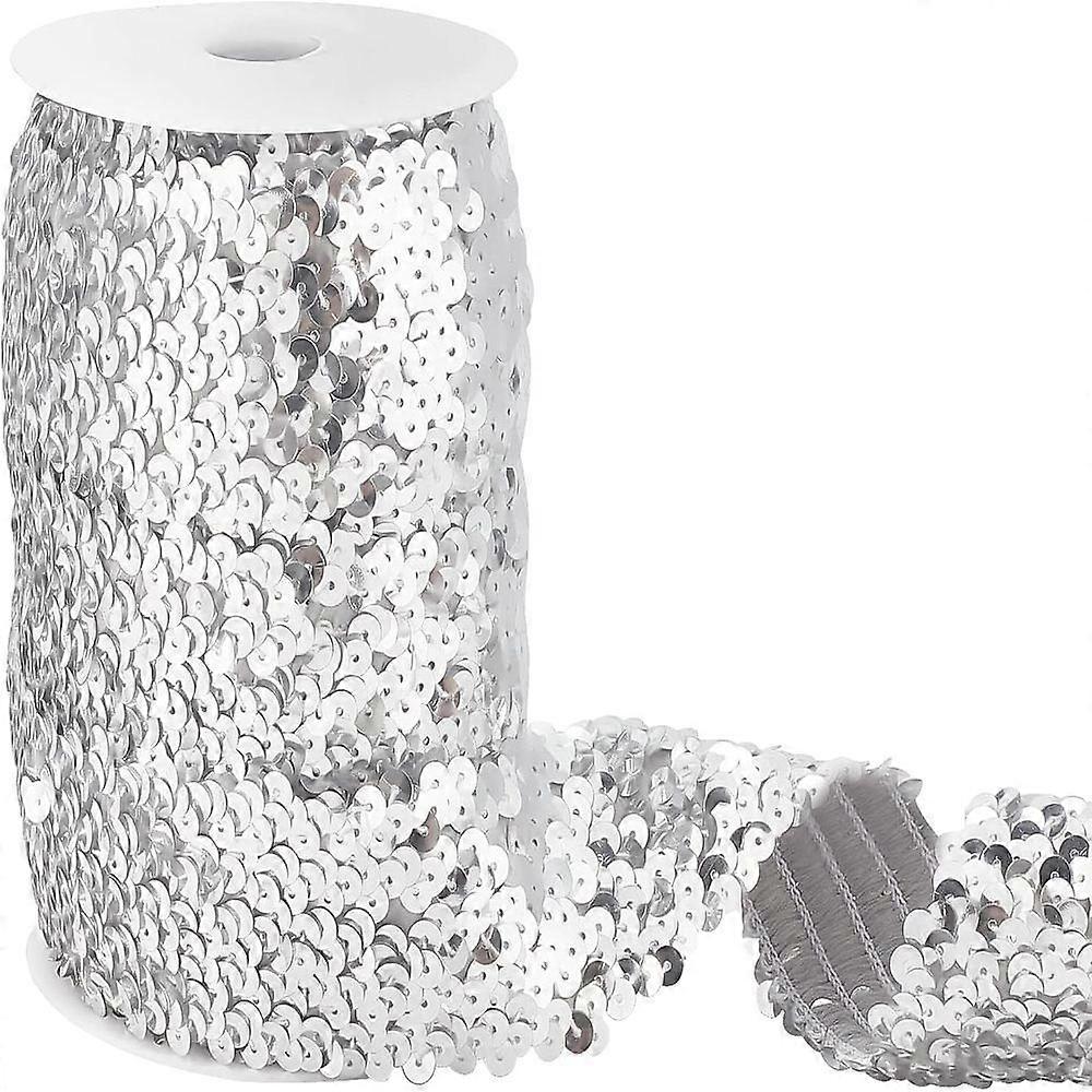 Polyester Elastic Cord with PEC Glitter Flat Garment Accessories Silver 45mm about 10.94 Yards(10m)/Roll