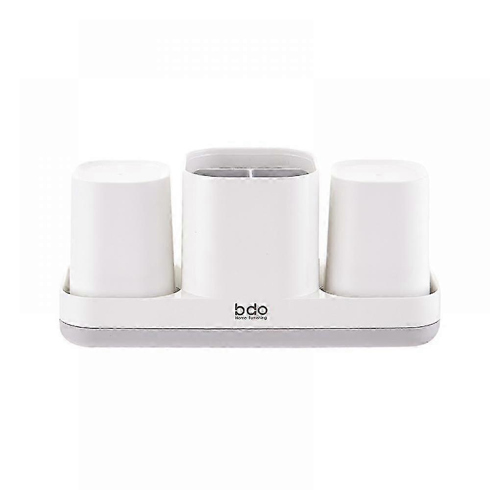 Plastic Toothbrush Holder and Toothpaste Storage Organizer Caddy for Bathroom White