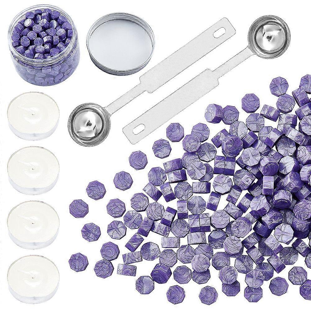 Sealing Wax Particles Kits for Retro Seal Stamp with Stainless Steel Spoon Candle Plastic Empty Containers Blue Violet 307pcs/set