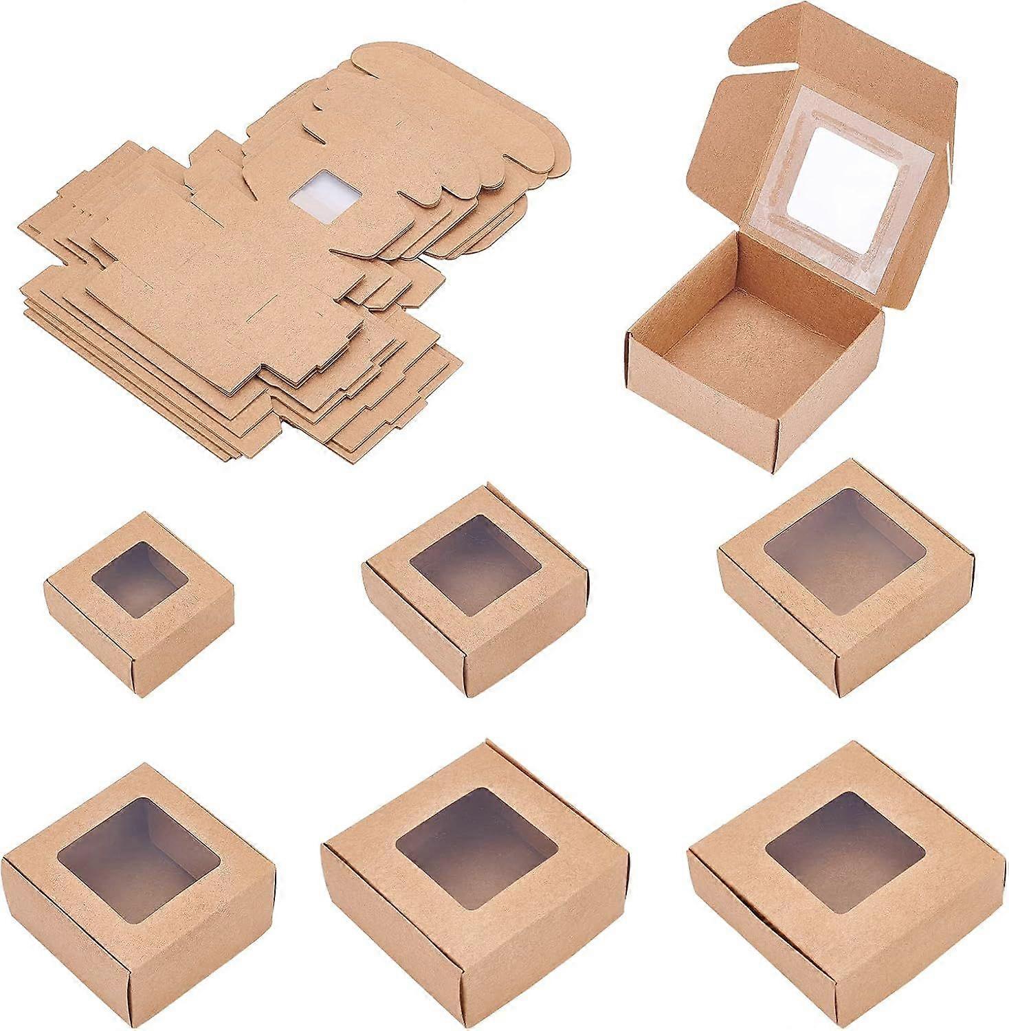 24 Pack Kraft Window Box Paper Gift Boxes 6 Mixed Size Marble Bakery Treat Boxes for Candies Soap Party Favor Treat Boxes