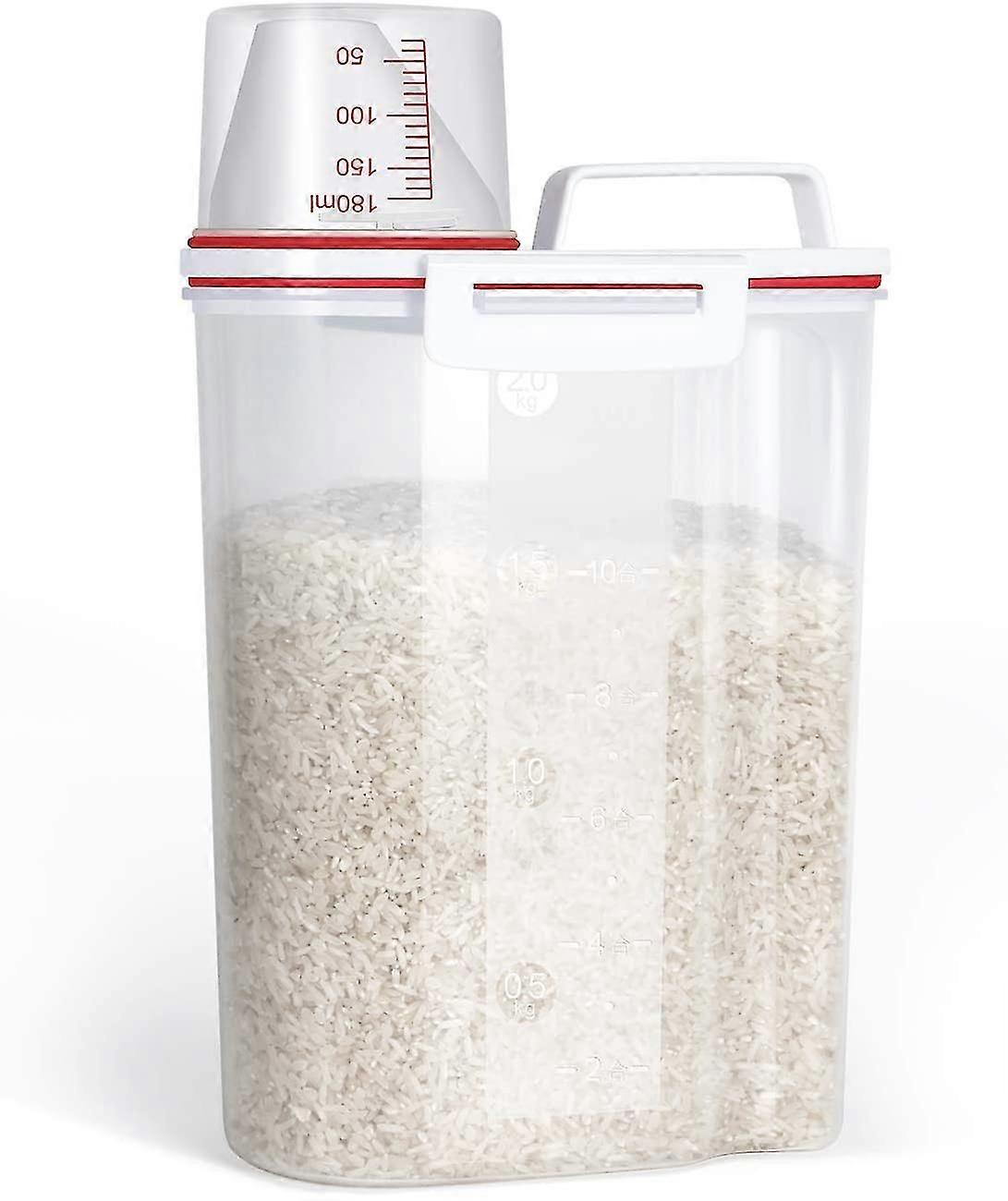 Rice Storage Bin Cereal Containers Dispenser With Bpa Free Plastic + Airtight Design + Measuring Cup + Pour Spout - 2kg Capacities Of Rice Perfect For