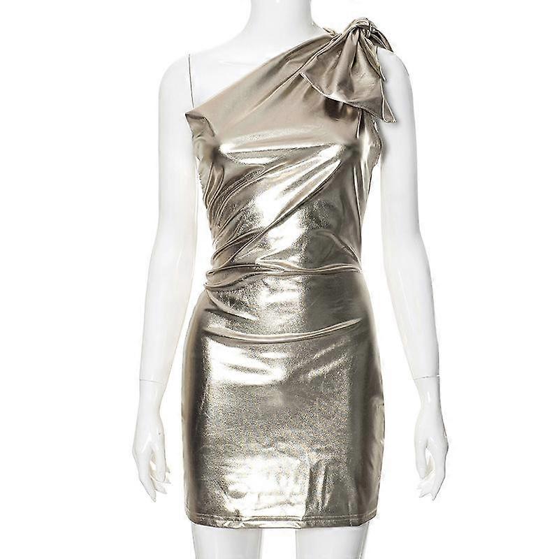 Women's Winter Temperament Elegant Skew Collar Sleeveless Head Splicing Buttock Short Dress