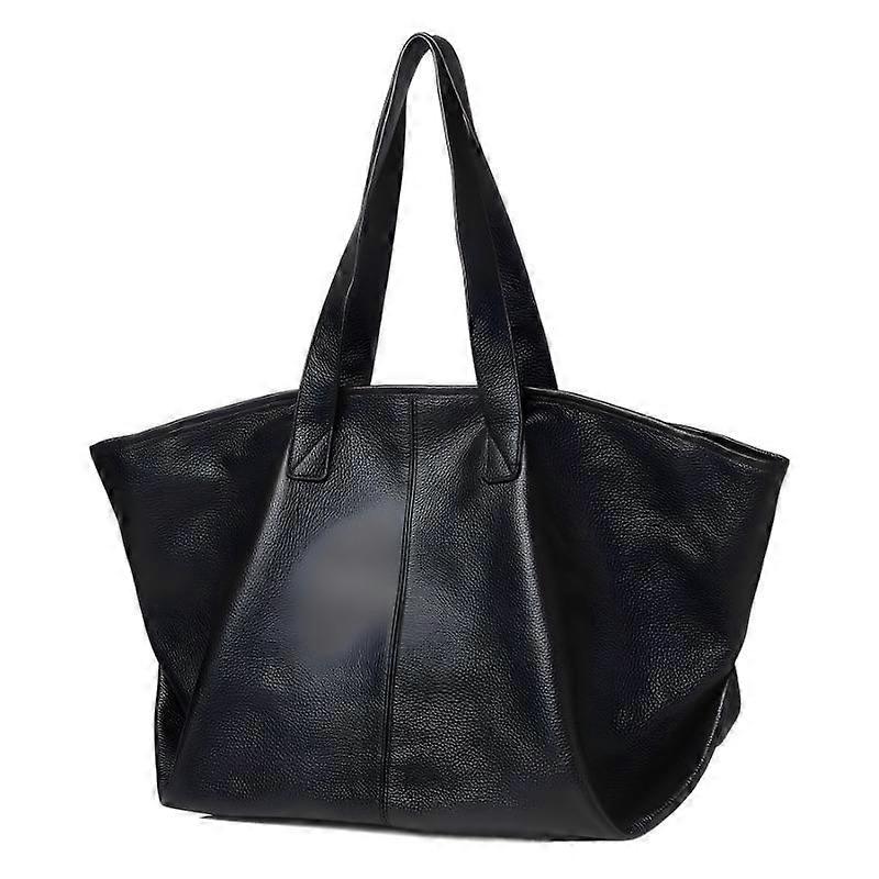 Genuine Leather First Layer Cowhide Pure Black Bag Soft Casual Fashion All-in-one Commuter Shoulder Bag for Women,