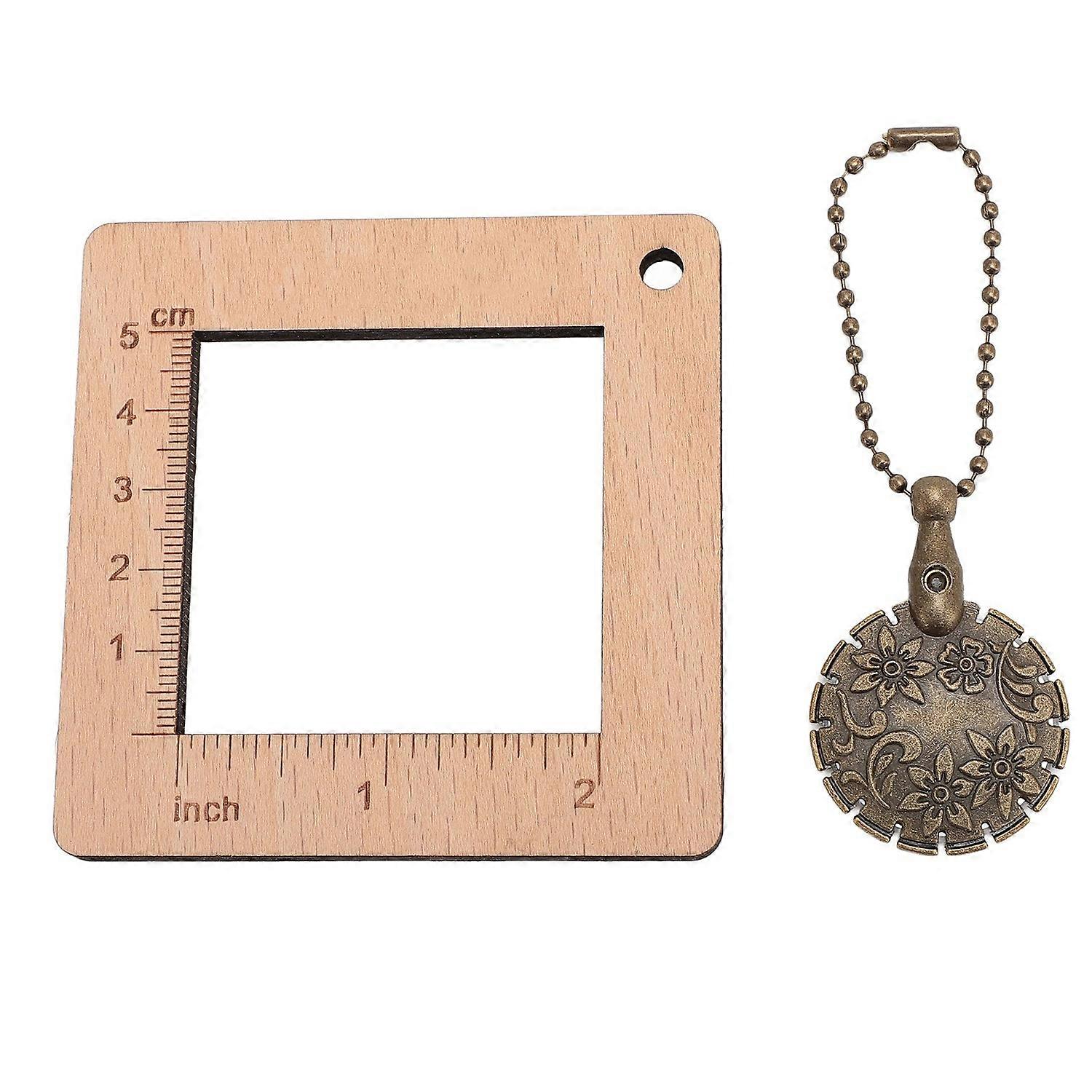 Wood Knitting Ruler with Yarn Cutter Square Sewing Density Gauge Sweater Scarf Weaving Tool for Home