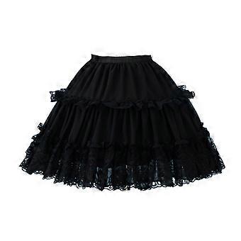 Damen 1950er Jahre 2 Lagen Plissee Kurzer Rock 2 Creolen Rüschen Spitze Petticoat Kurzer Halb Slip Unterrock für Cosplay Party Weiß