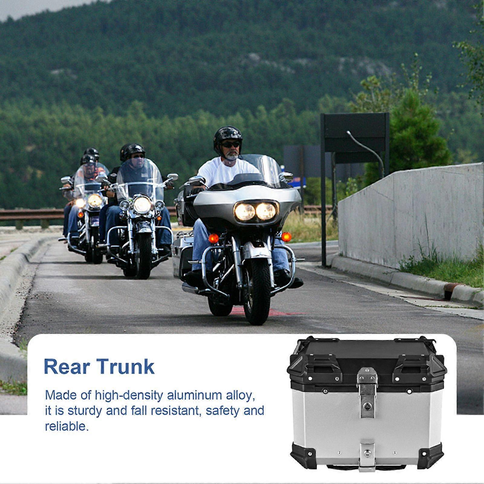 36L Motorcycle Rear Trunk Aluminum Alloy Luggage Case Quick Release Motorbike Tail Storage Box Waterproof & Shock Absorption with 2 Keys Reflective St