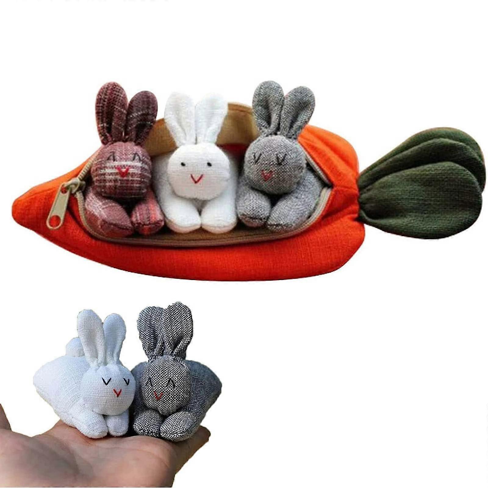 Easter Bunny Carrot Pouch - 3 Plush Hideaway Rabbit Dolls