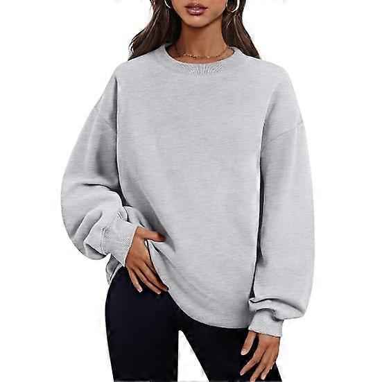 Women Sweatshirt Thickened Plush Round Neck Solid Color Loose Split Hem Pockets Pullover Mid