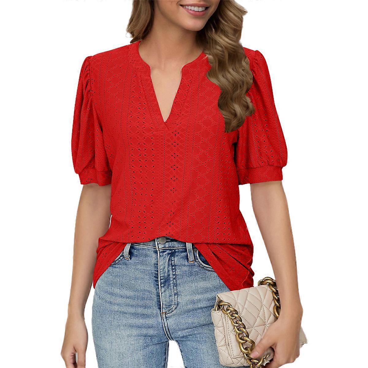 Summer Puff Short Sleeve Shirts Red M