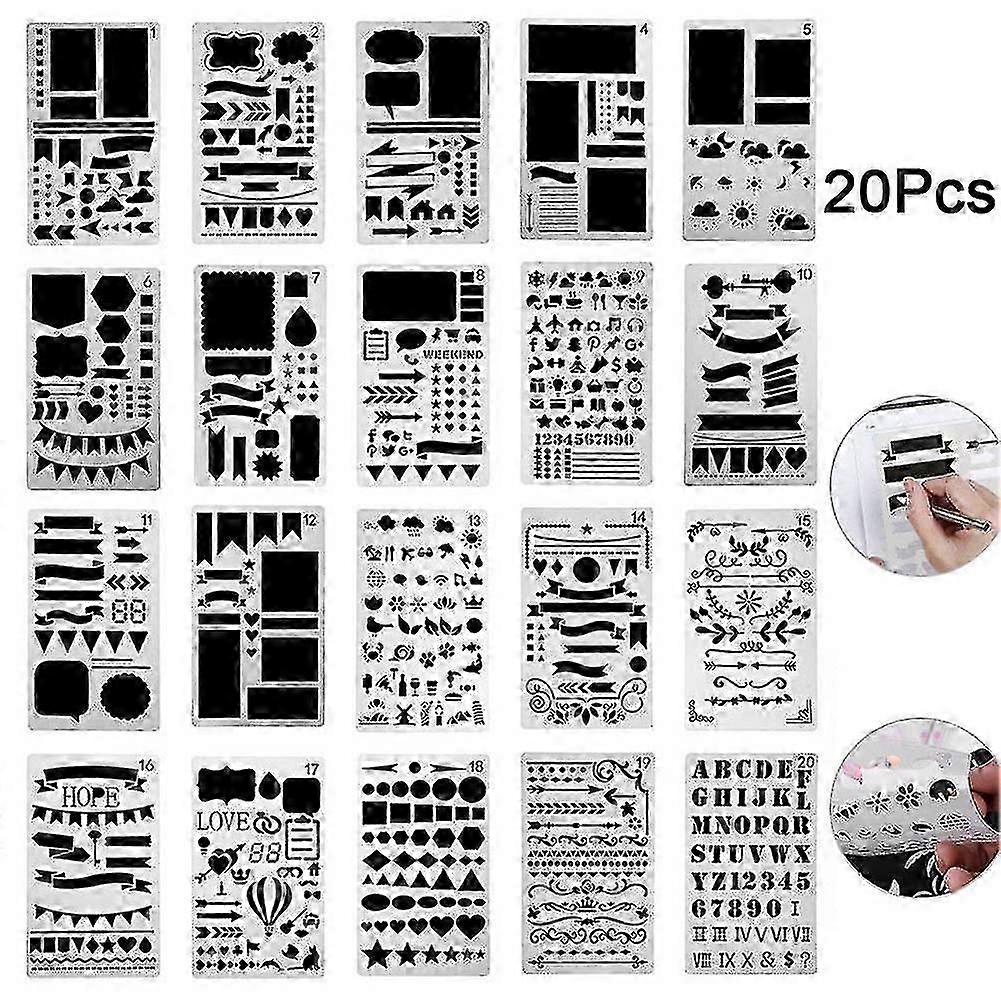 20 Pcs/set Bullet Stencil Set Plastic Planner Diy Drawing Template For Diary Notebook