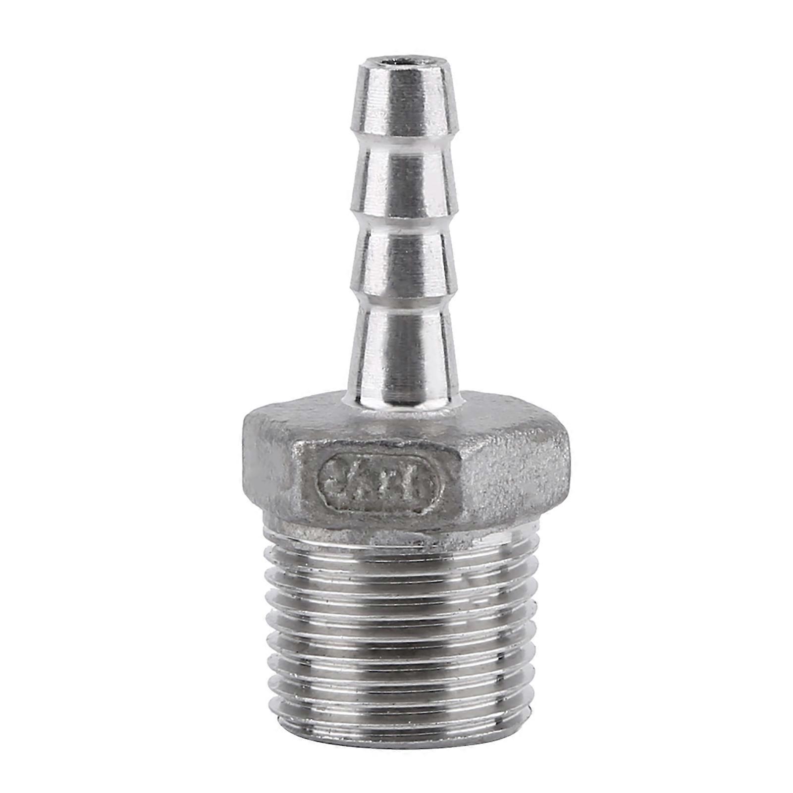 Stainless Steel SS304 Male Thread Pipe Fitting, Male Thread Pipe Fitting Barb Hose Tail Connector, Thread Pipe Tail Connector BSP(3/8"x6mm)
