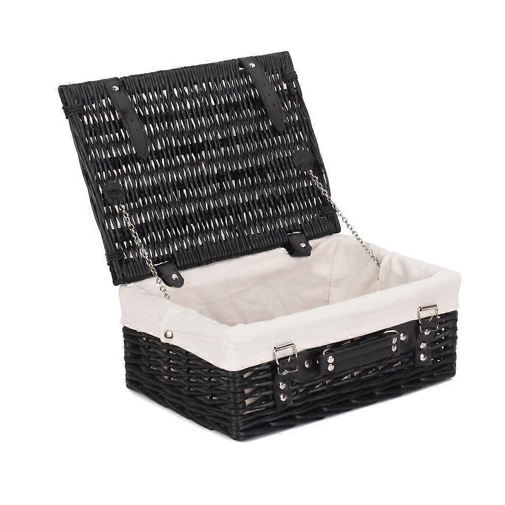 36Cm Empty Black Willow Picnic Basket With Cotton Lining