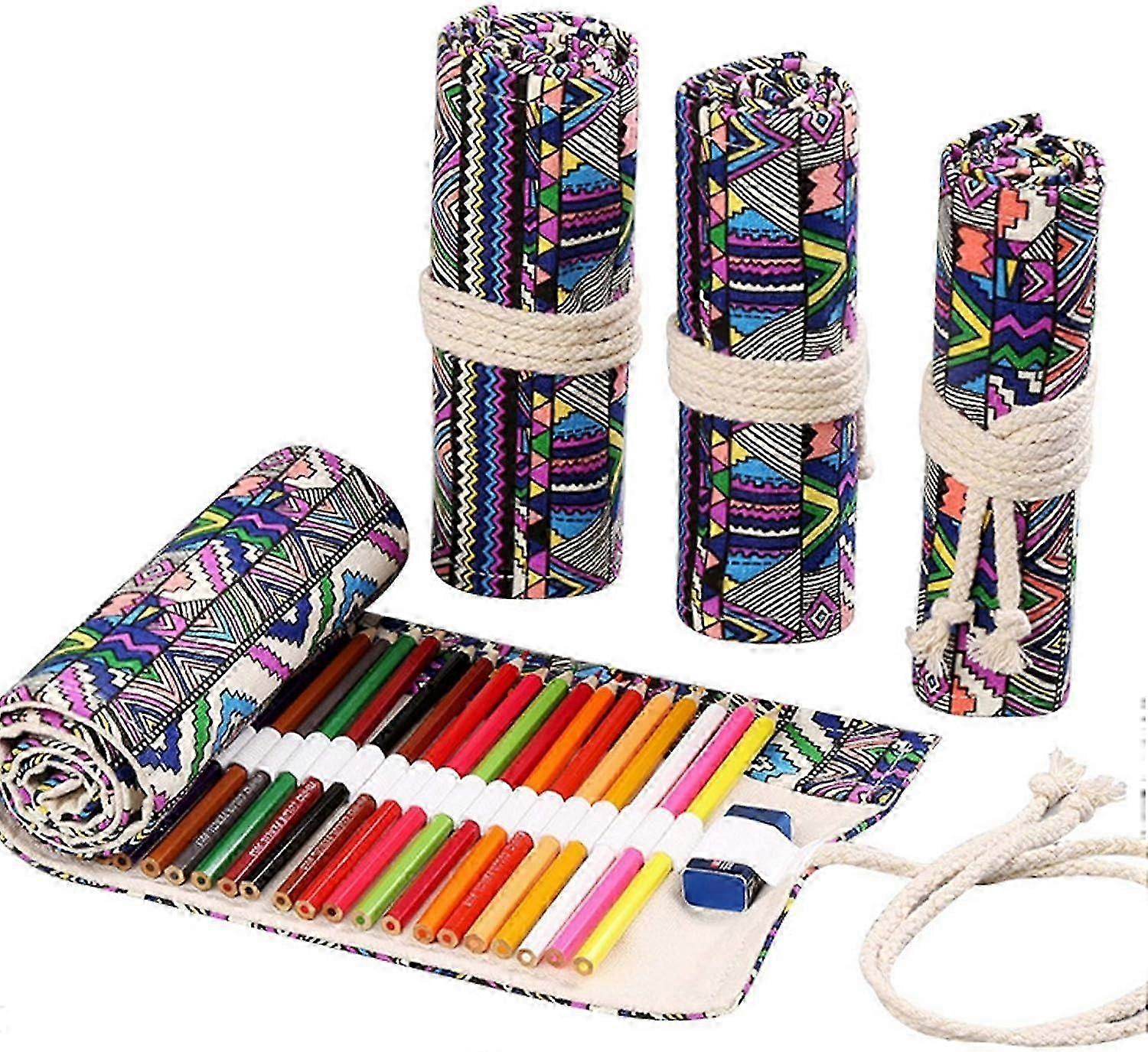 Colored Pencil Holder Bag, 72 Slots Canvas Wrap Holder Roll