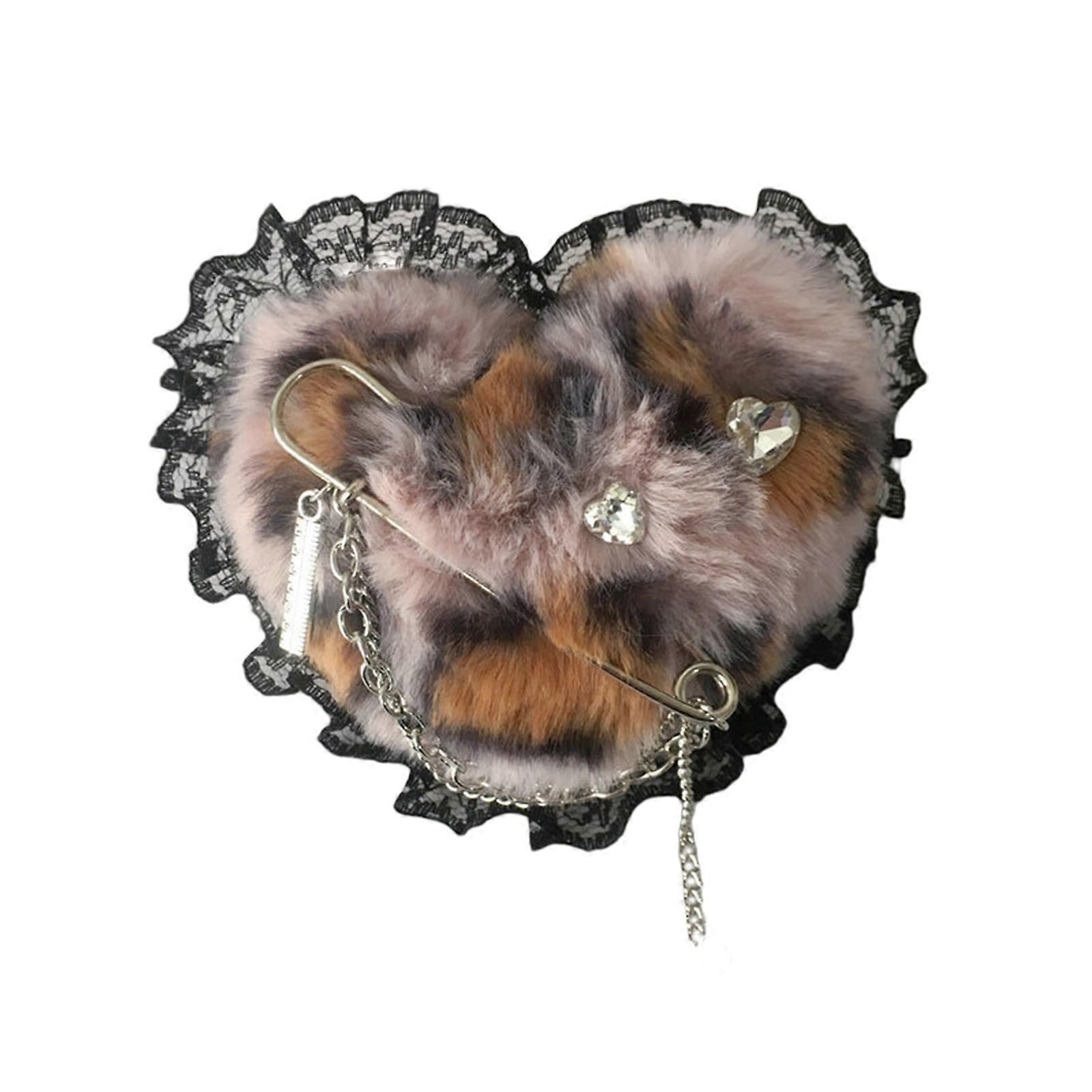 Muoti Suuri Leopardikuvio Sydän Hiusklips Karvainen rintakoru Lisävaruste Ainutlaatuisille tyylin harrastajille Vaaleanpunainen