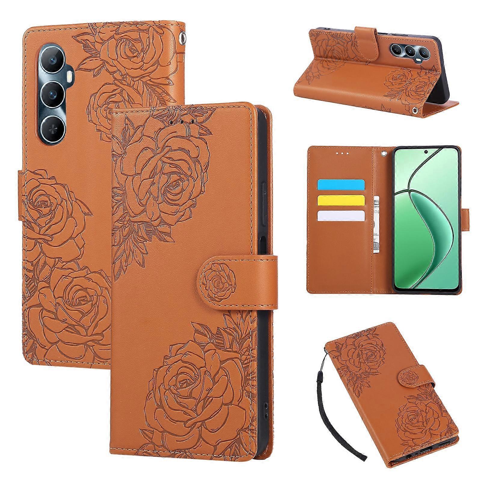 Rose Flower Embossed 3-Card Slots Leather Phone Case
