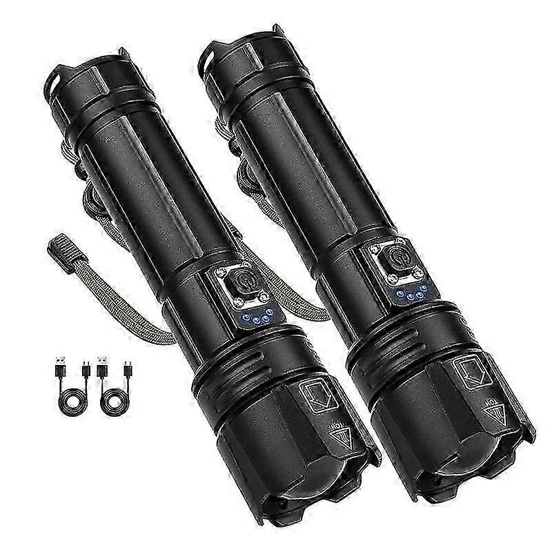 2PCS LED Rechargeable XHP70 Flashlights,Super Bright Flashlight,Waterproof Flash Light for Emergenc