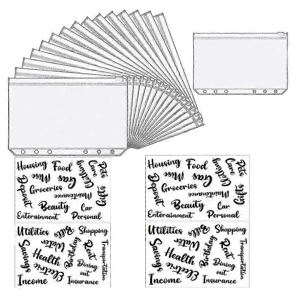 A6 Binder Pockets Zipper Folders with Cash Envelope Labels Stickers Budget Envelopes Labels for Bud