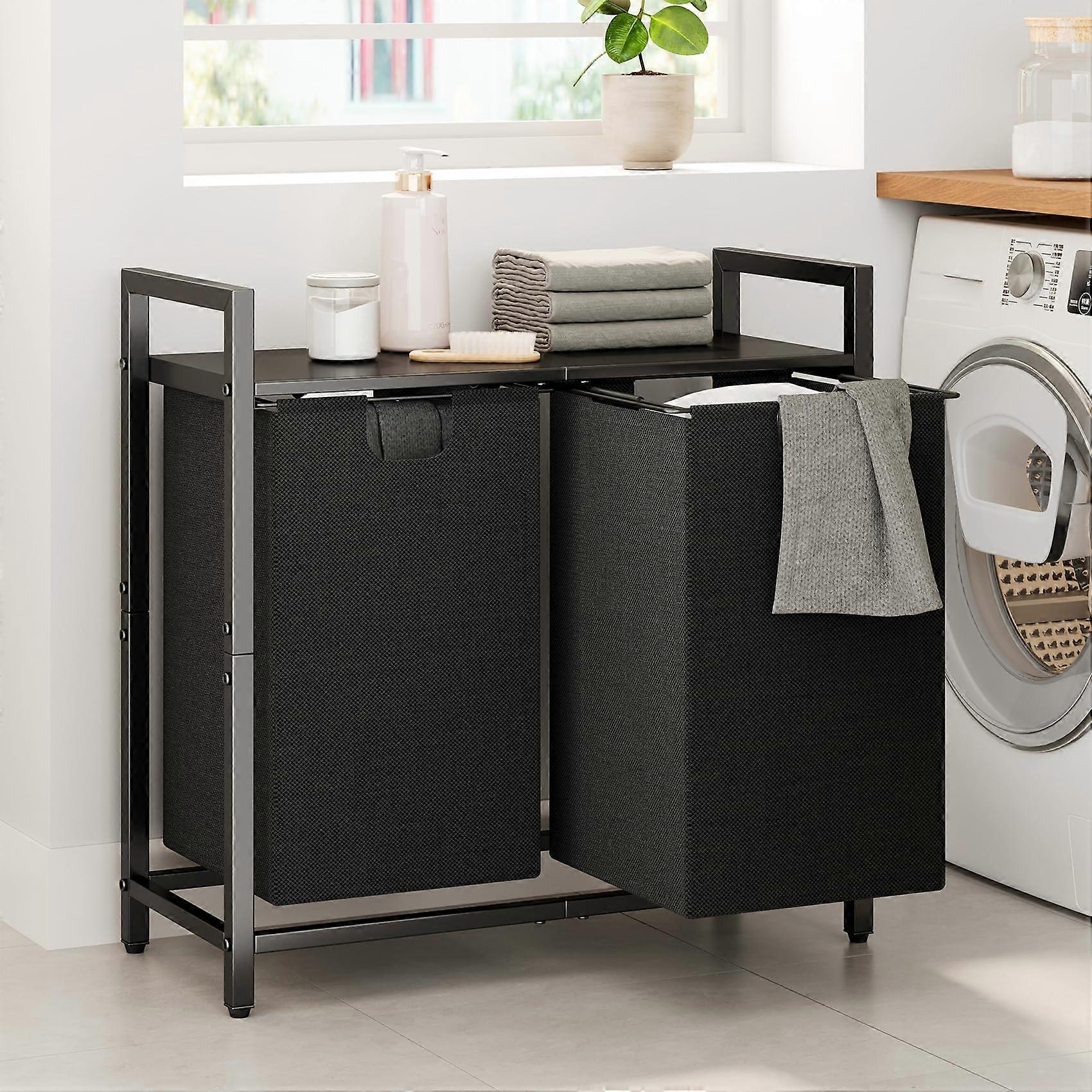Laundry Basket Organizer, Hamper with Shelf & 2 Pull-Out Removable Bags, 2 x 11.8 gallons (44.5L)