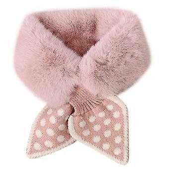 Winter Warm False Collar Kids Scarf Faux Fur Collar Scarf Wool Collar Polka Dot Bow Tie Diamond Grid Neckerchief Scarfs  Dot gray