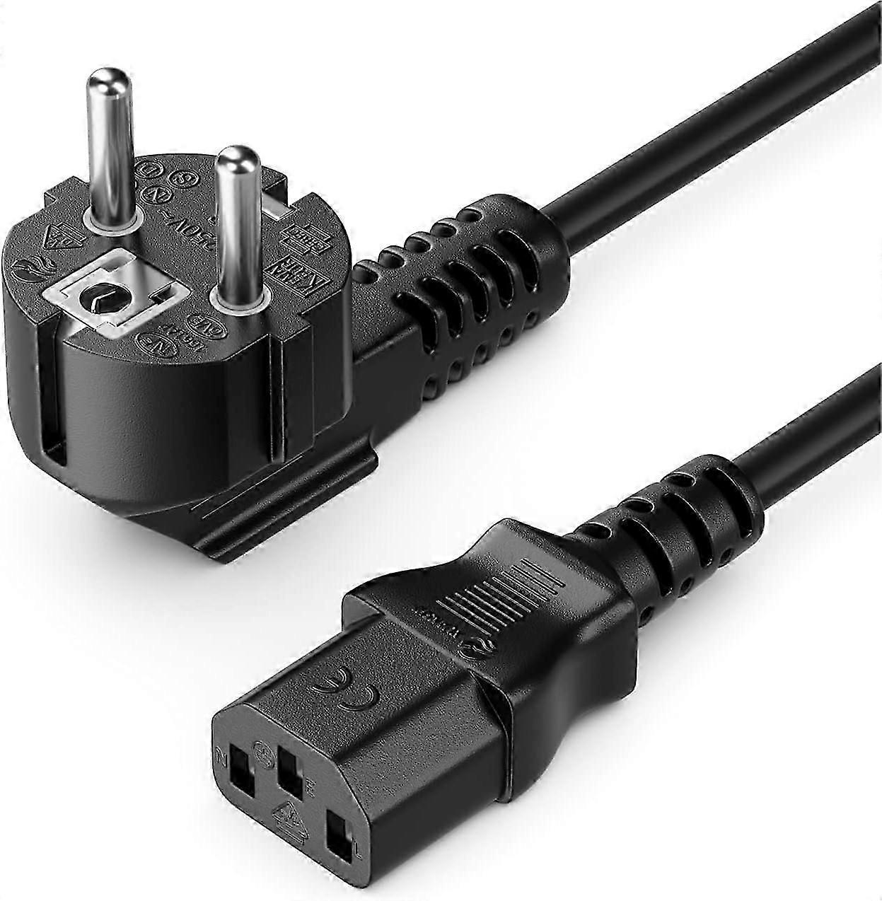 1m Power Cable Protective Contact Plug F Type, C13 Power Connector Female Connector PC Computer Monitor Printer Beamer - Black
