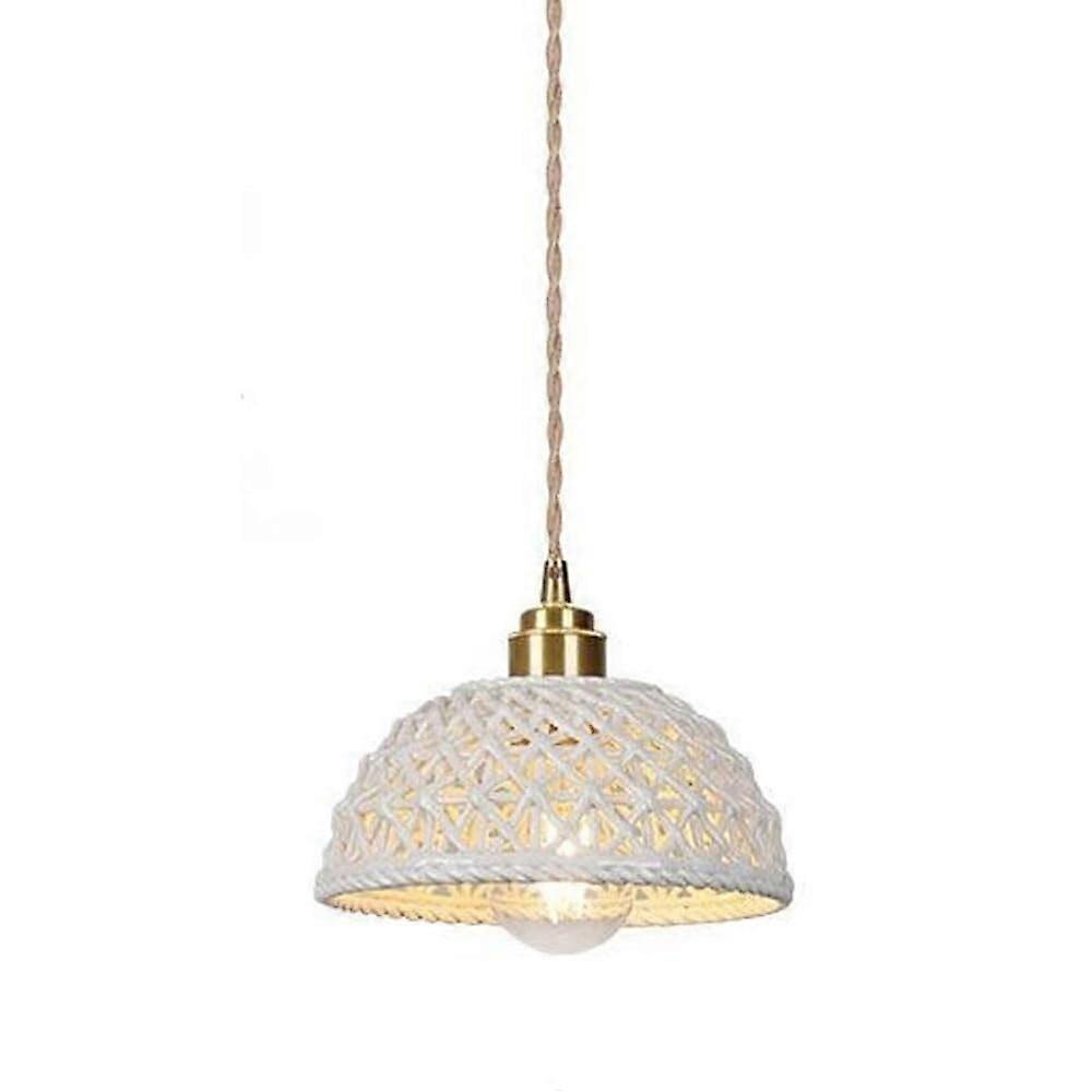 Nordic Ceramic Chandelier E27 Pendant Light Retro Farmhouse Style Hollow Lampshade for Kitchen Island Color B