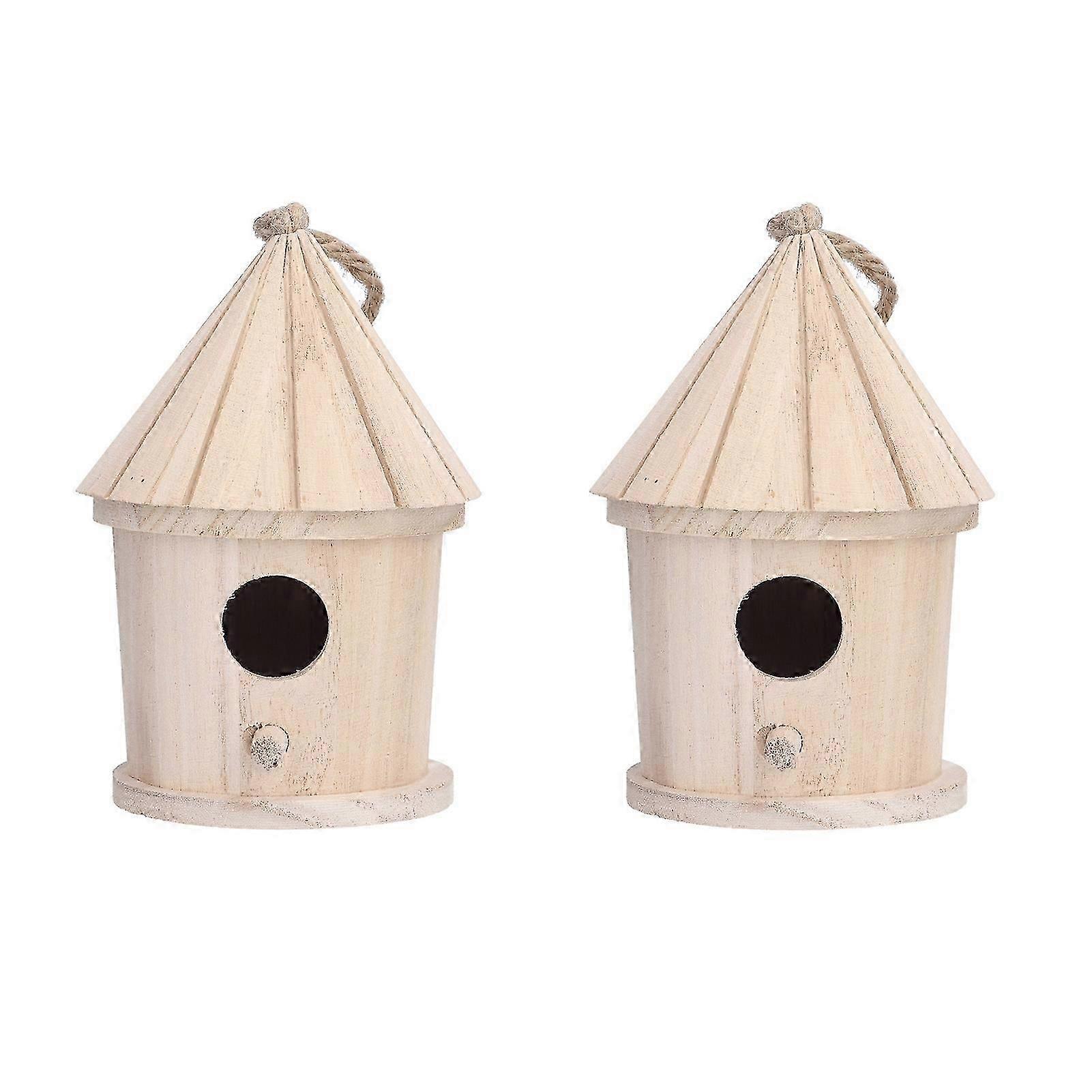2 قطعة خشبية Birdhouse جولة حظيرة بيرد هاوس حديقة الفناء الخلفي شرفة الديكور لمشاهدة الطيور
