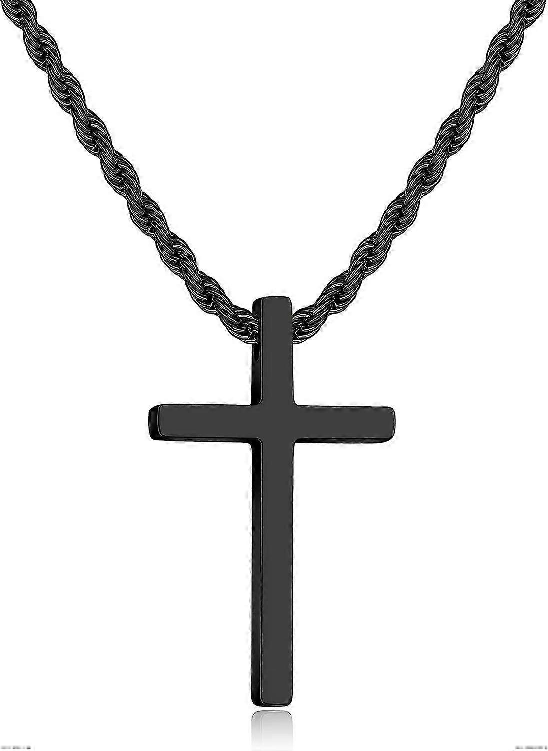 男士十字架项链，不锈钢黑银金十字架吊坠男士项链男孩16-24英寸男士十字架链