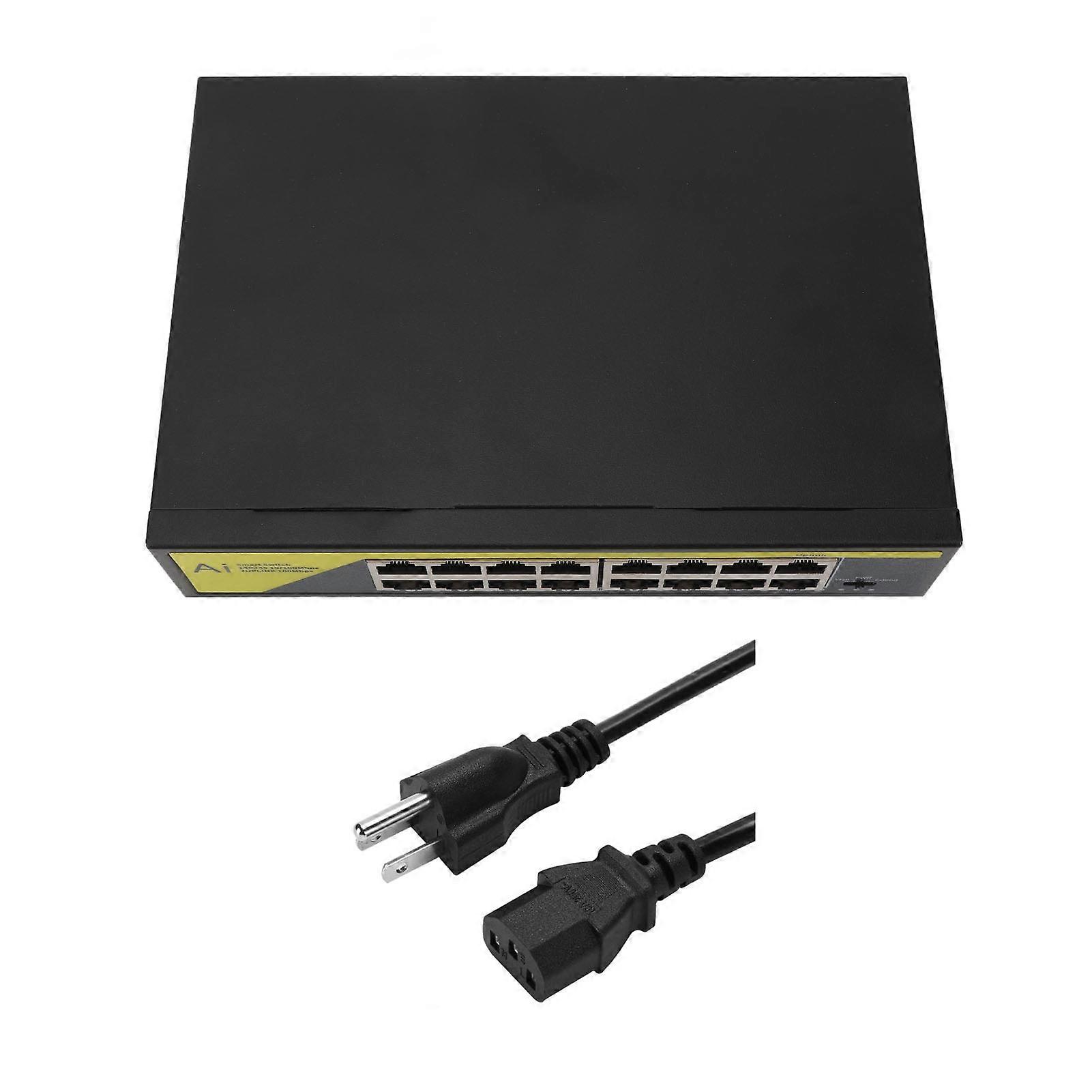 16 Port 200W 10 100Mbps Metal Housing Plug and Play Ethernet Unmanaged POE Switch for Security Camera WiFi Coverage