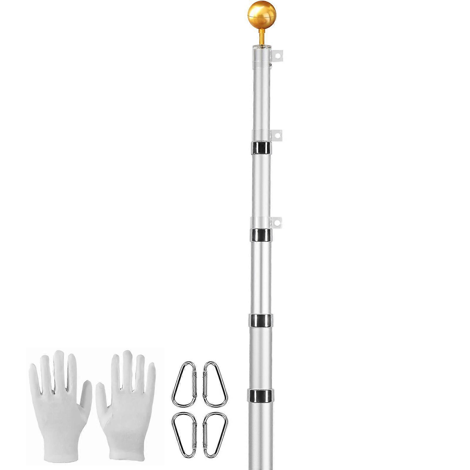 25FT Telescopic Flagpole Kit, Heavy Duty Aluminum Alloy Flag Pole Kit in Ground for Outside, 3 Display Modes Flagpole, German Flag, Silver