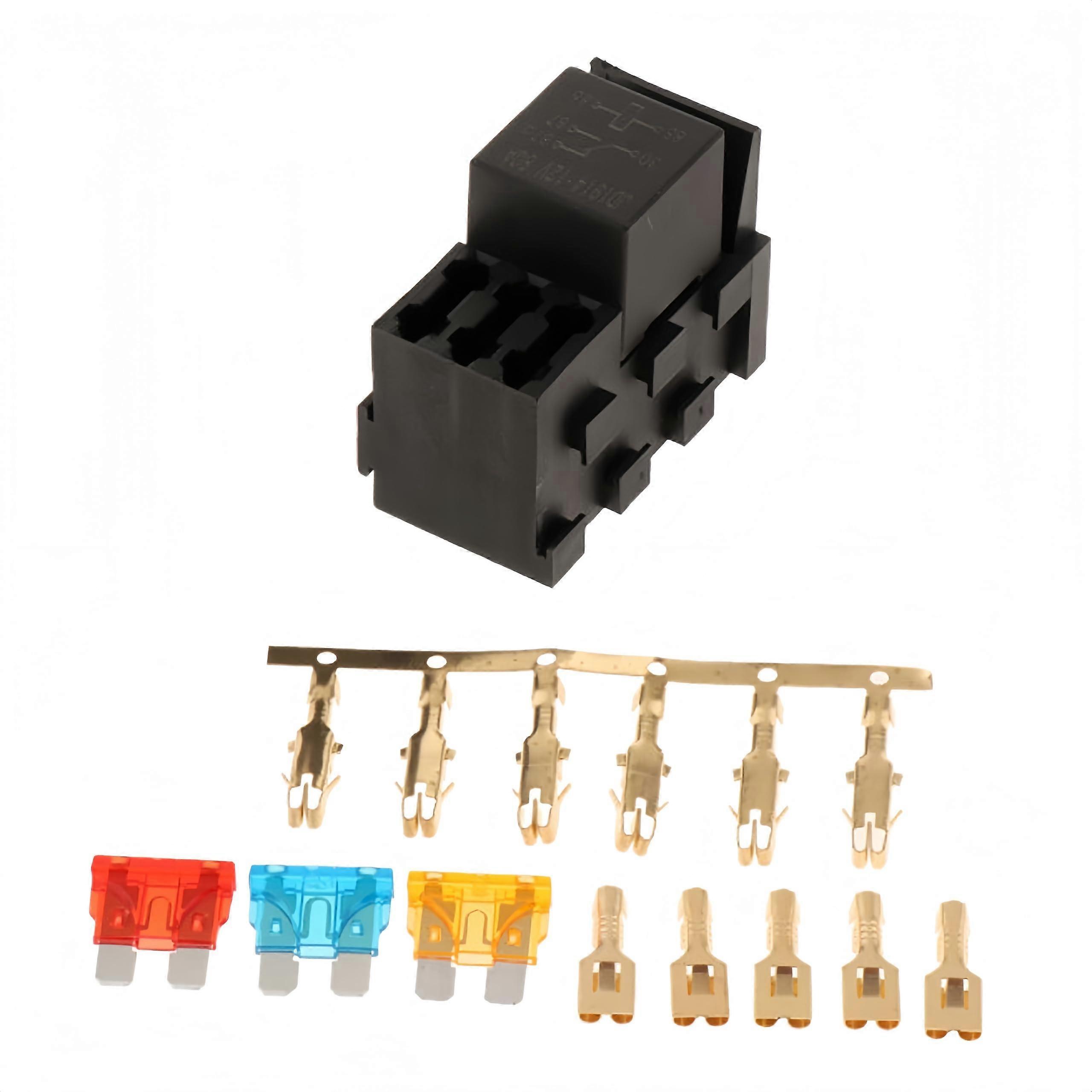 Fuse Relay Box Block Kit Heat Resistant ABS Blade 12V Fuse Holder Car Mini Low Profile With 11 Spade Terminals