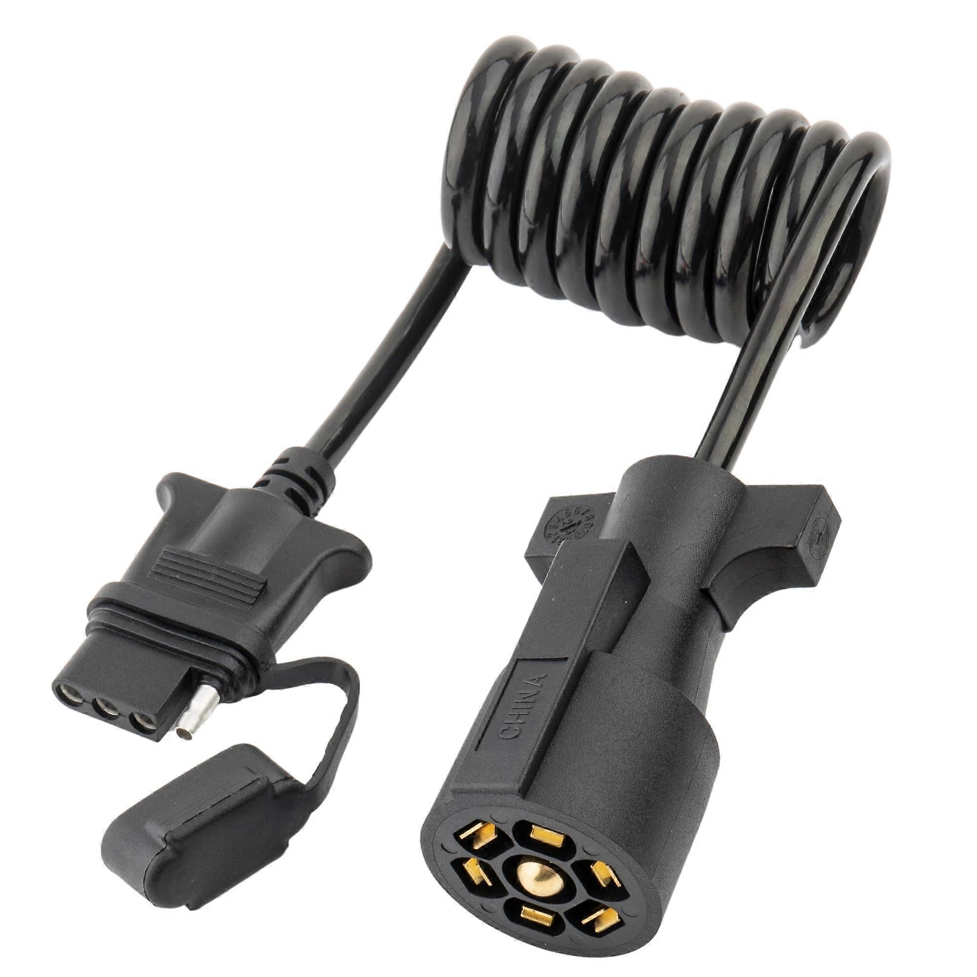 7 Way Blade to 4 Way Flat Trailer Adapter Coiled Wiring Harness 5ft Male 7 Pin to 4 Pin