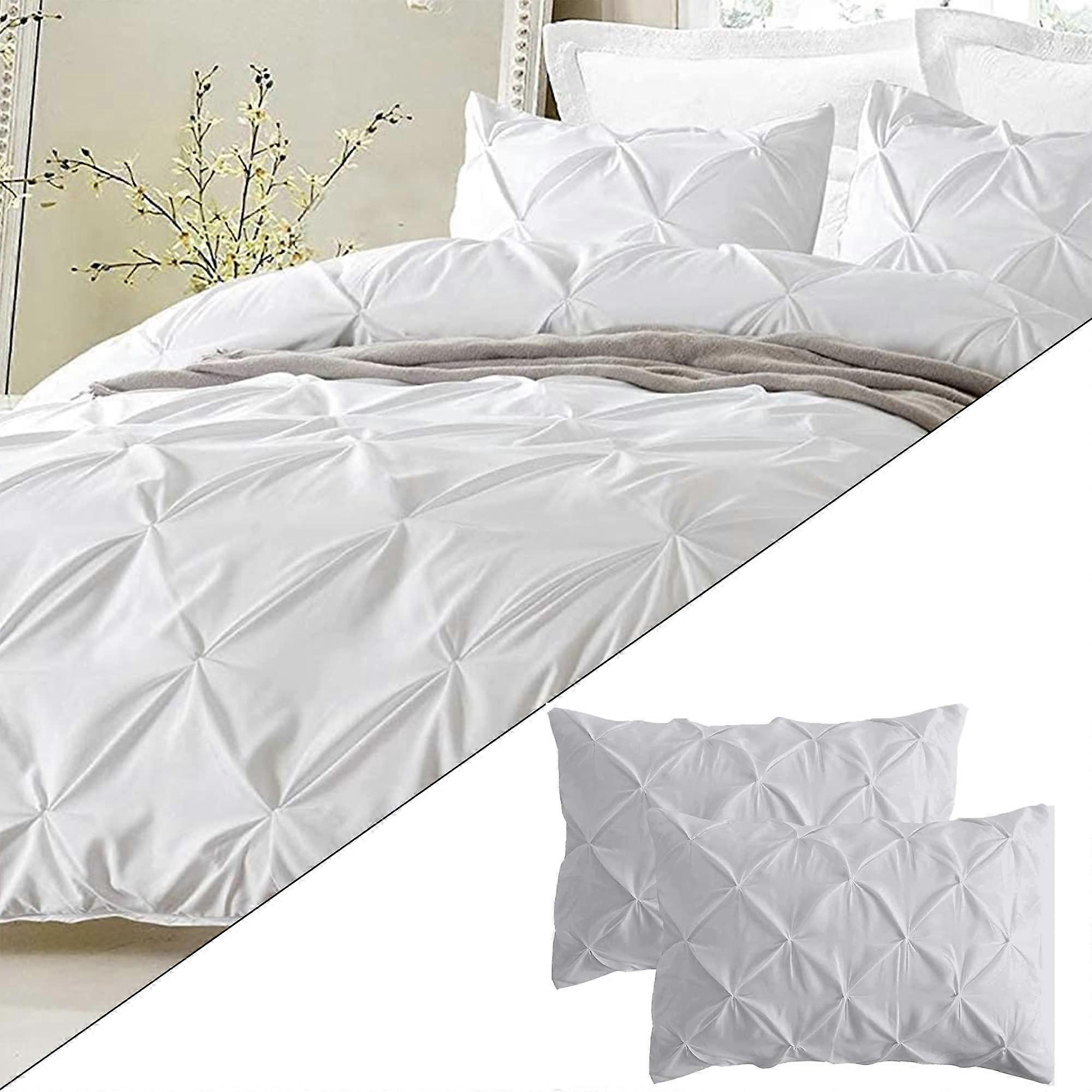 800 Thread Count White Oversized King Pinch Pleated Piece 3 Duvet Cover with 2 Pillow Shames