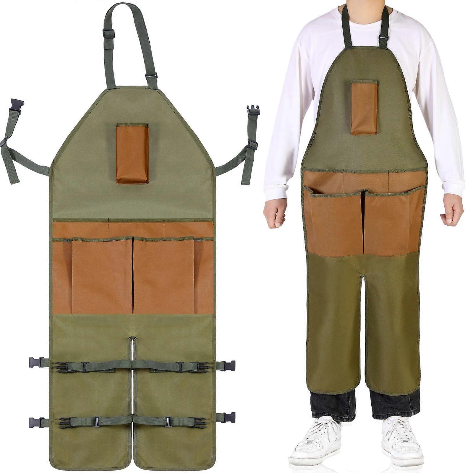Gardening Apron Adjustable Legs Apron 6 with Release Pockets Army Green