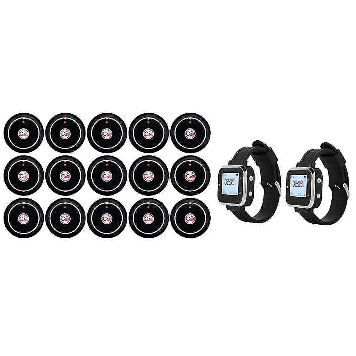 Wireless Cafe Waiter Service Buzzer 2-Watch Restaurant Table Call Button Pager Transmitter