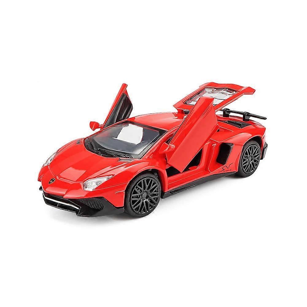 Toy Car Model Red Aventador Diecast Pull Back Vehicle with Light Sound Features for Kids and Collectors