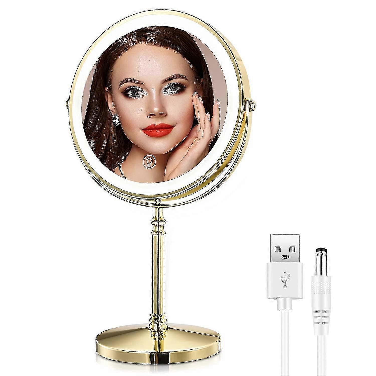 10x LED Makeup Mirror with Lights, Dimmable & Rechargeable Double-Sided Magnifying Mirror