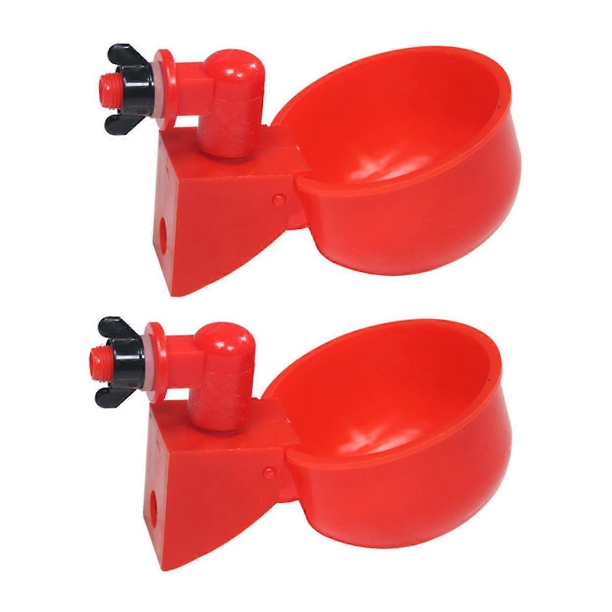 Automatic Poultry Waterer 2-Pack Red Plastic Drinking Bowl for Chickens