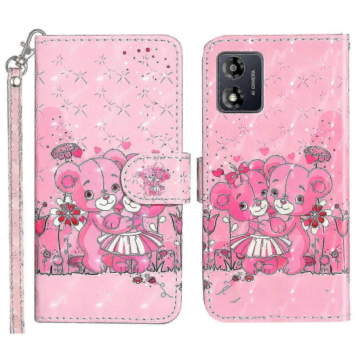 Compatible With Motorola Moto E13 4g Pu Leather Phone Cover 3d Pattern Printing Wallet Stand Phone Case With Strap