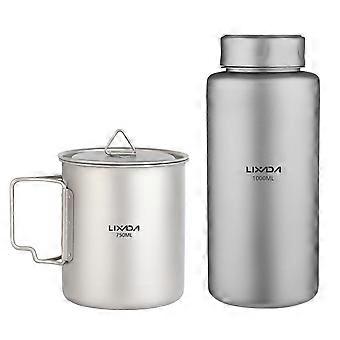 1L Titanium Water Bottle Leak-Proof with 750ml Cup, Lightweight Sport Bottle for Outdoor Camping Hiking Backpacking